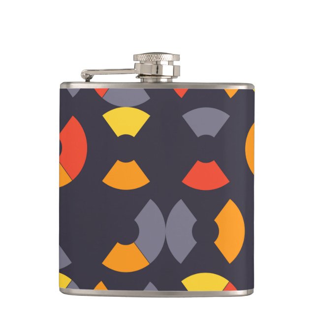 Colourful, cool, trendy, modern, urban circular ar hip flask (Front)