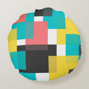 Colourful, cool, trendy, urban geometric shape art round cushion