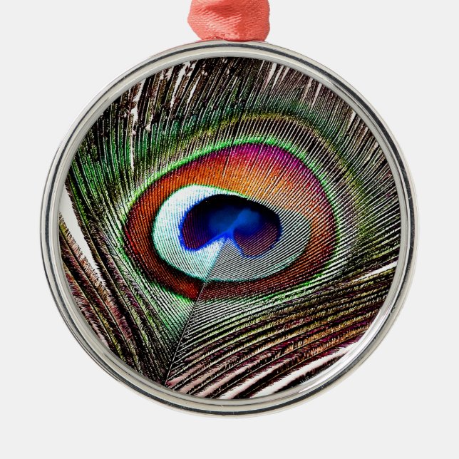 Colourful Copper Peacock Feather Metal Tree Decoration (Front)