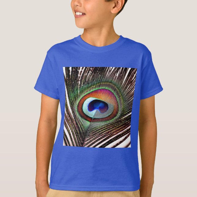 Colourful Copper Peacock Feather T-Shirt (Front)