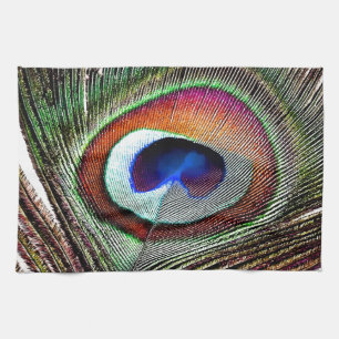 Colourful Copper Peacock Feather Tea Towel
