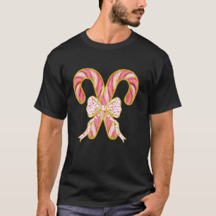 Colourful Coquette Bow Candy Cane Christmas Girly T-Shirt
