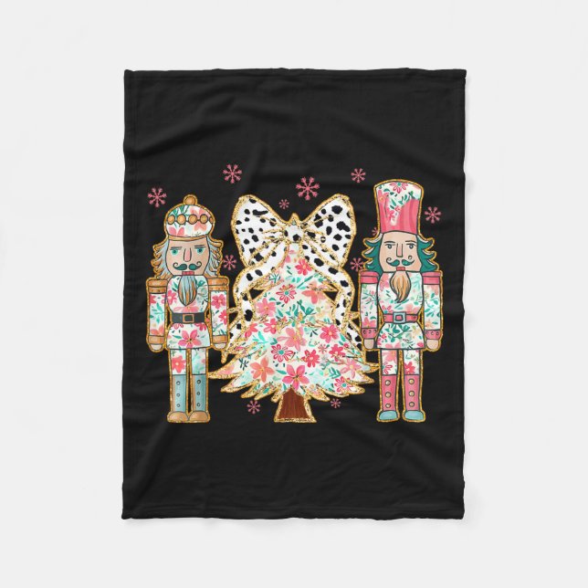 Colourful Coquette Bow Floral Nutcracker Christmas Fleece Blanket (Front)