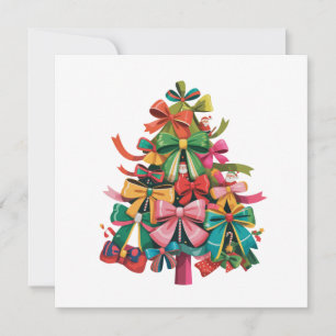 Colourful Coquette Christmas Tree Preppy Pink Xmas Holiday Card