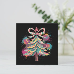 Colourful Coquette Christmas Tree Preppy Pink Xmas Holiday Card