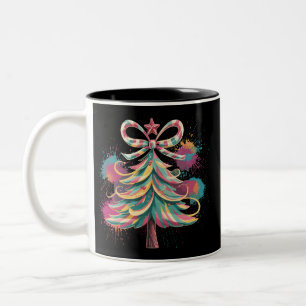 Colourful Coquette Christmas Tree Preppy Pink Xmas Two-Tone Coffee Mug