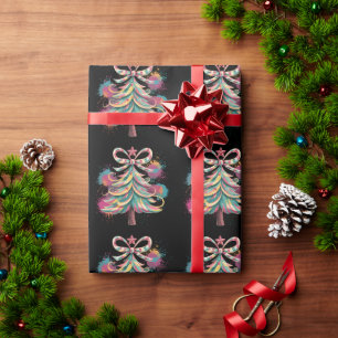 Colourful Coquette Christmas Tree Preppy Pink Xmas Wrapping Paper