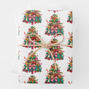 Colourful Coquette Christmas Tree Preppy Pink Xmas Wrapping Paper Sheet