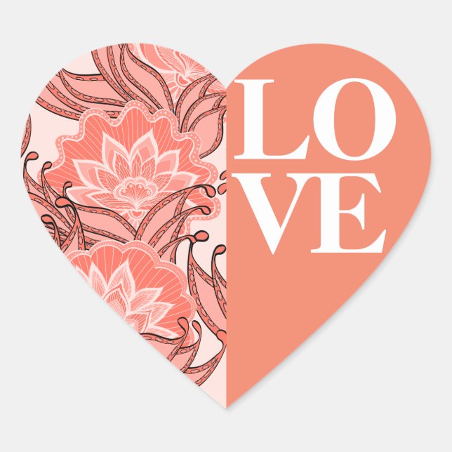 Colourful Coral Boho Floral LOVE Heart Sticker (Front)