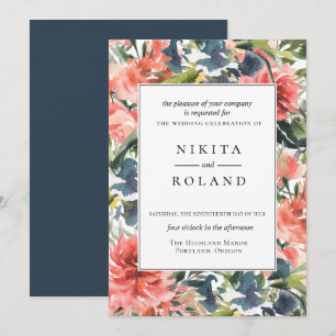 Colourful Coral Dahlia Floral Wedding Invitation
