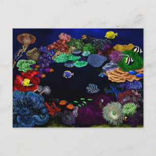 Colourful Coral & Fish Reef Art Postcard