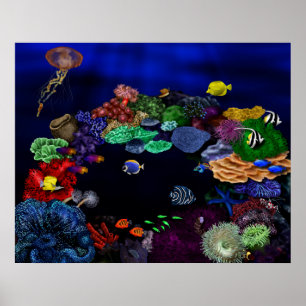 Colourful Coral & Fish Reef Art Poster