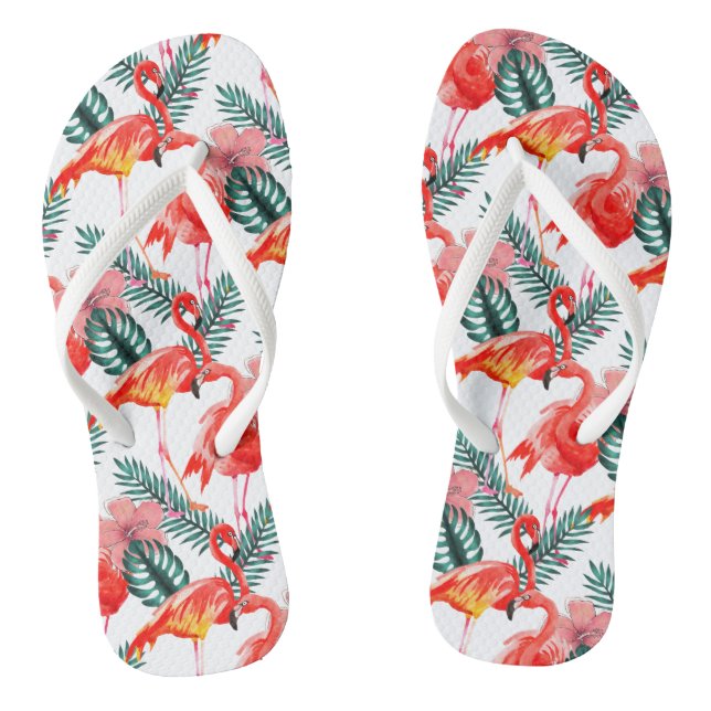 Colourful Coral Pink Flamingo Pattern Flip Flops (Footbed)