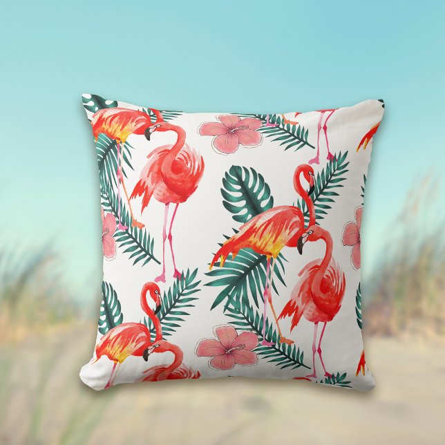 Colourful Coral Pink Flamingo Tropical Pattern Cushion (Creator Uploaded)