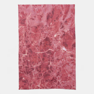 Colourful coral red marble tea towel