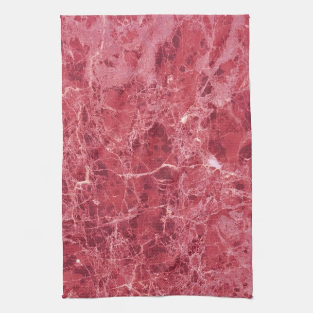 Colourful coral red marble tea towel (Vertical)