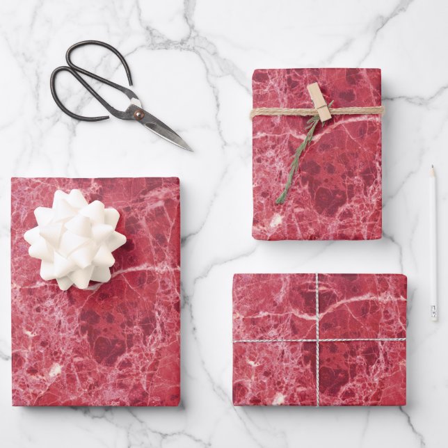 Colourful Coral Red Marble Texture Wrapping Paper Sheet (Front)