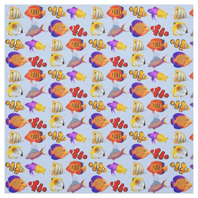 Colourful Coral Reef Aquarium Fish Fabric (Swatch)