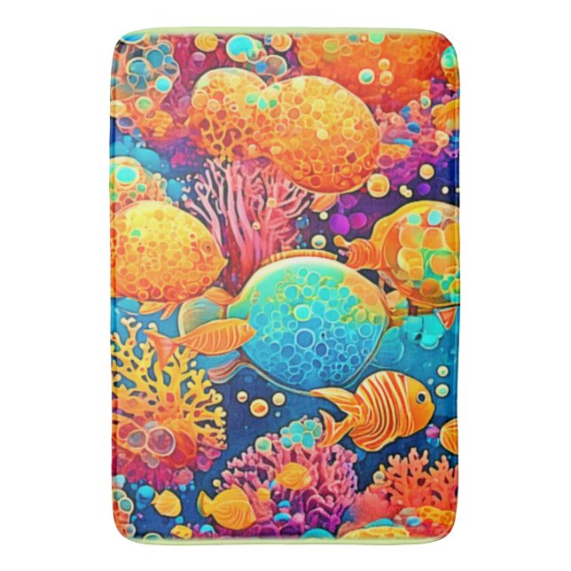 Colourful Coral Reef Artwork Bath Mat (Front Vertical)