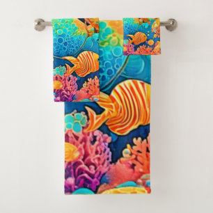 Colourful Coral Reef Artwork Bath Towel Set