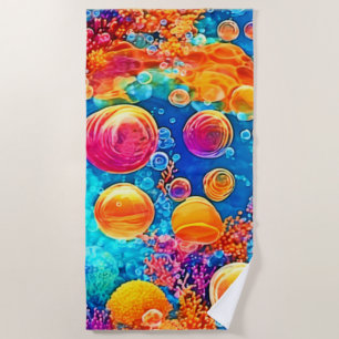 Colourful Coral Reef Bubbles Beach Towel