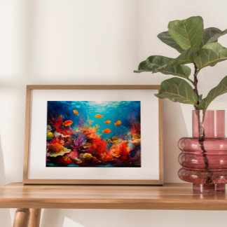 Colourful Coral Reef Digital Oil Painting Poster