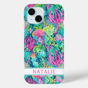 Colourful Coral Reef Monogrammed iPhone 15 Case
