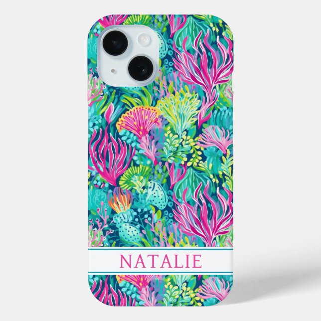 Colourful Coral Reef Monogrammed Case-Mate iPhone Case (Back)