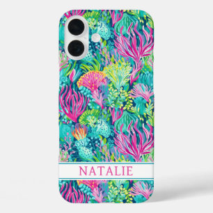 Colourful Coral Reef Monogrammed iPhone 16 Plus Case