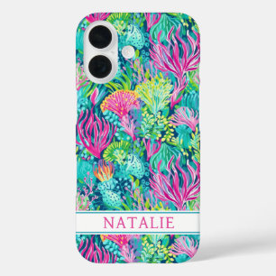 Colourful Coral Reef Monogrammed iPhone 16 Case