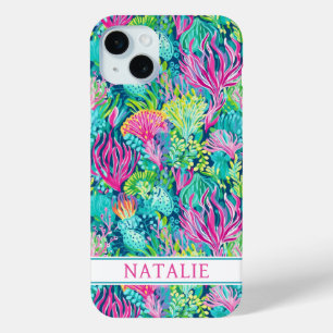 Colourful Coral Reef Monogrammed iPhone 15 Mini Case