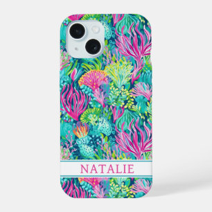 Colourful Coral Reef Monogrammed iPhone 15 Case