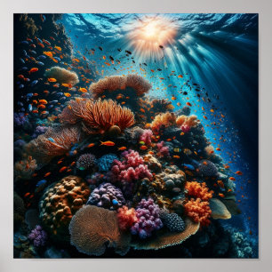 Colourful Coral Reef Ocean Underwater Scene Poster