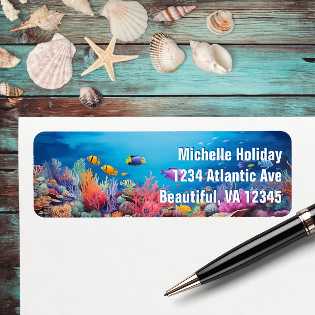 Colourful Coral Reef Tropical Fish Beach Address (Colorful Coral Reef Tropical Fish Beach Address Label)
