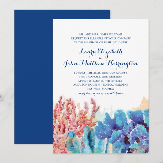 Colourful Coral Reef Watercolor | Wedding Invitation (Front/Back)