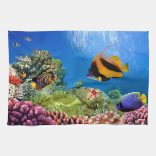 Colourful Coral & Tropical Fish Tea Towel