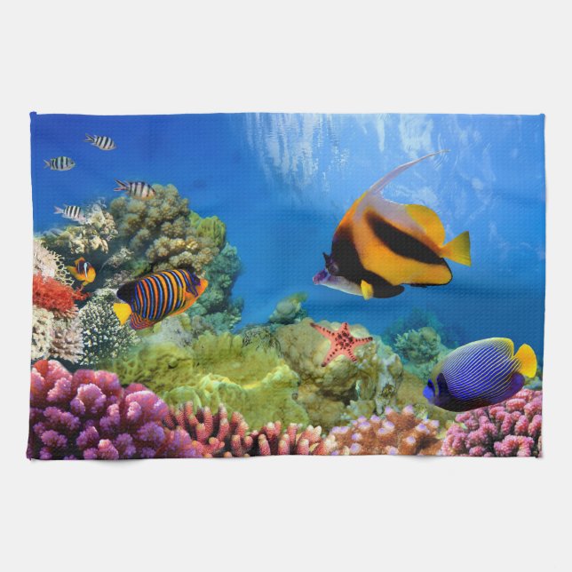 Colourful Coral & Tropical Fish Tea Towel (Horizontal)