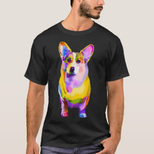 Colourful Corgi Dog Head Geometric Rainbow Pop Art T-Shirt