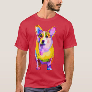 Colourful Corgi Dog Head Geometric Rainbow Pop Art T-Shirt