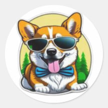 Colourful Corgi in Sunglasses Classic Round Sticke
