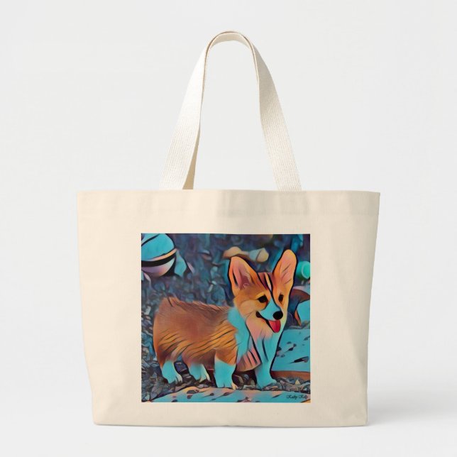 Colourful Corgi Puppy Large Tote Bag (Front)