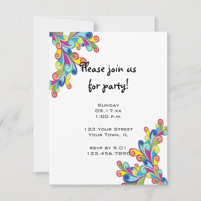 Colourful Corner Curls Party Invitation (Front)