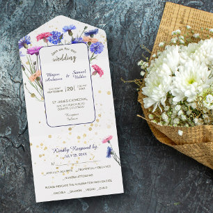 Colourful Cornflowers Photo Wedding All In One Invitation