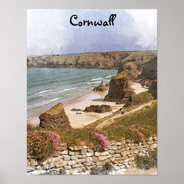 Colourful Cornwall England Coastal Scenery Poster (Front)