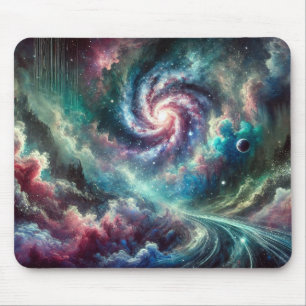 Colourful Cosmic Galaxy Spiral Nebula and Stars Mouse Mat