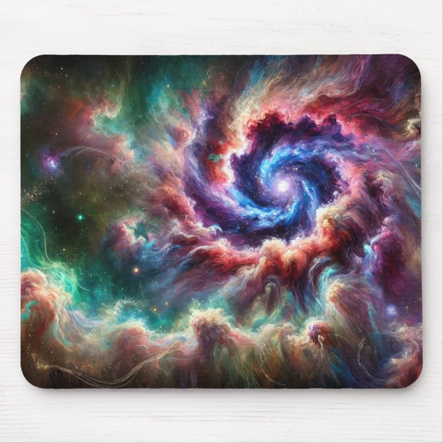 Colourful Cosmic Galaxy Swirl with Radiant Nebula Mouse Mat (Front)