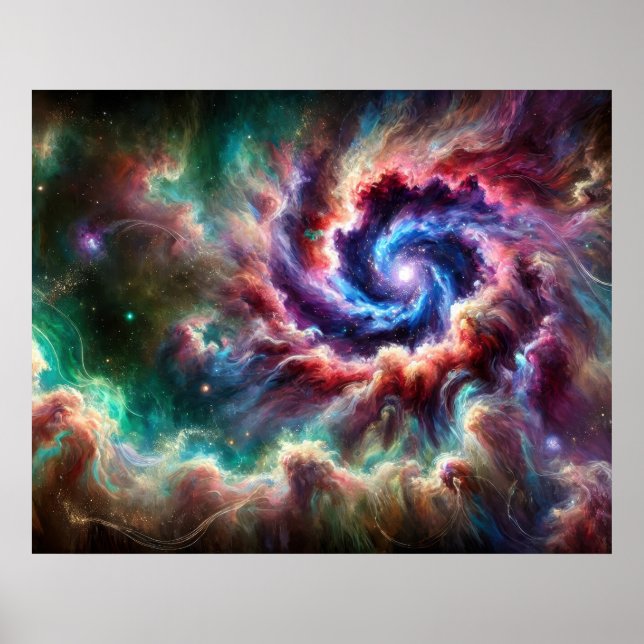 Colourful Cosmic Galaxy Swirl with Radiant Nebula Poster (Front)