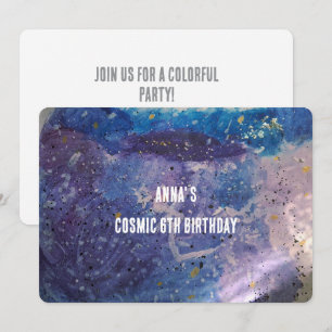 Colourful Cosmic Galaxy Watercolor Birthday Invitation