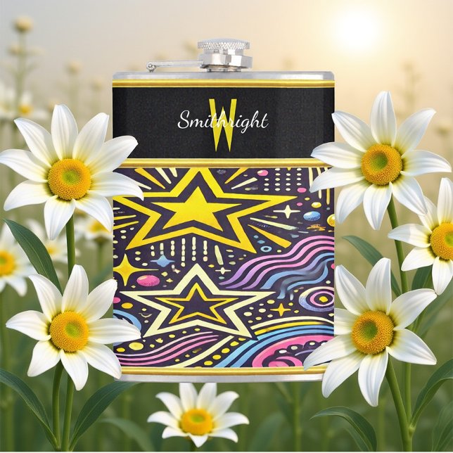 Colourful Cosmic Patterns Twinkle in Vibrant Desig Hip Flask (Creator Uploaded)