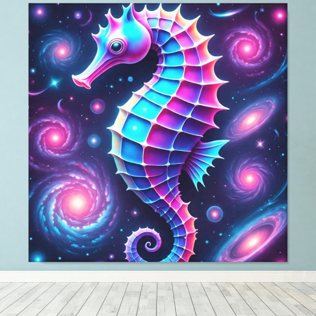 Colourful Cosmic Seahorse  Canvas Print (Insitu(Wood Floor))